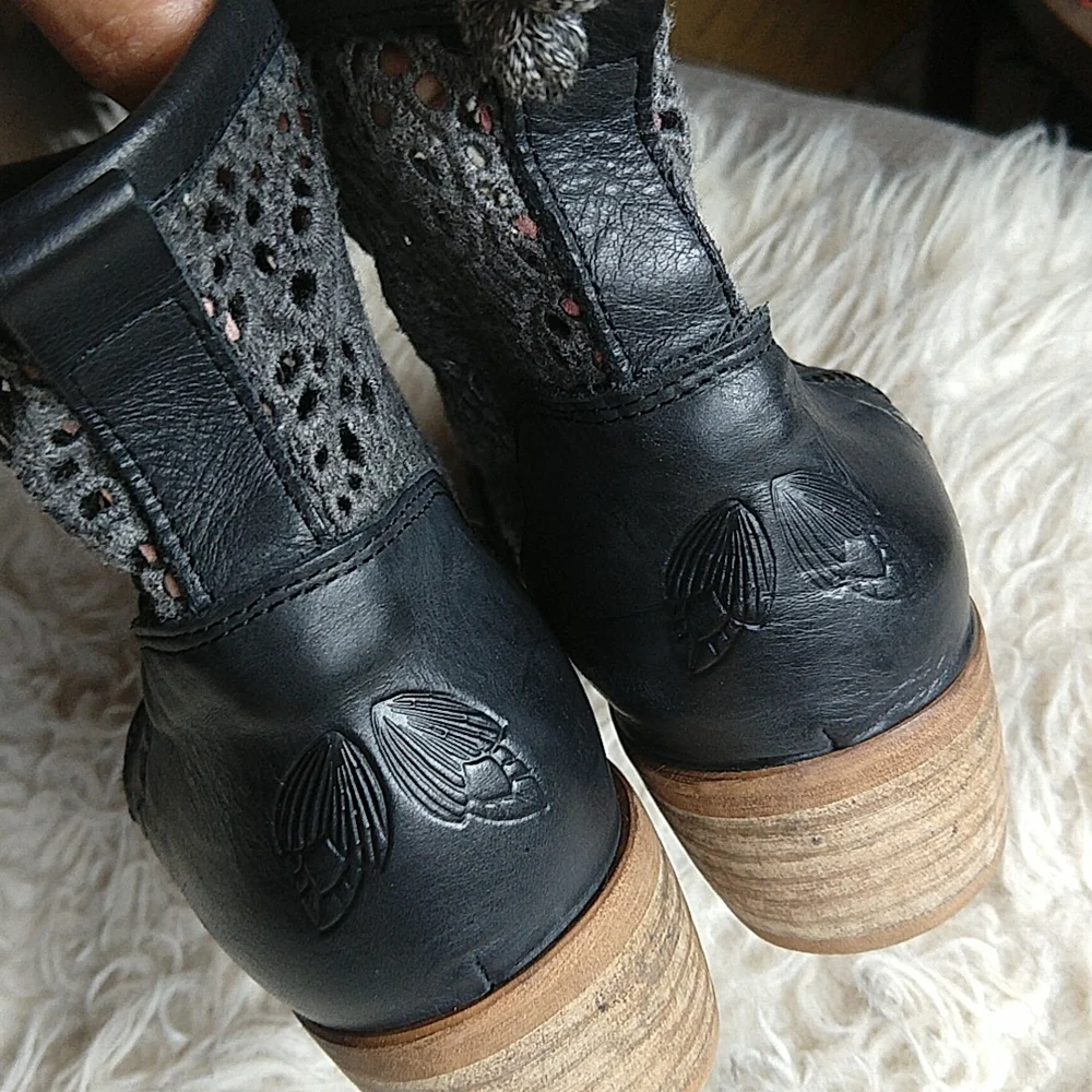 Musse & Cloud Ainhoa Anthropologie Leather Crochet Ankle Boots Black EU 39 US 8